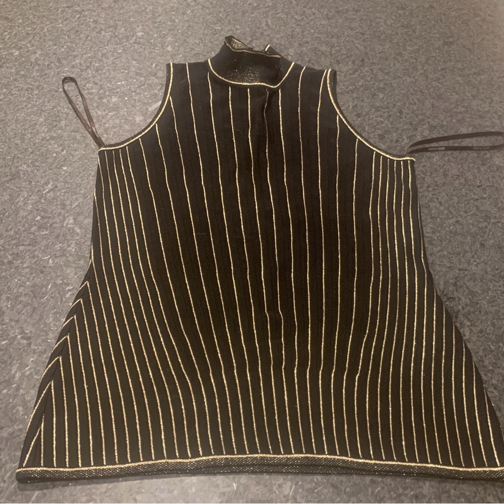 Roberto Cavalli | Black Gold Striped High Neck Sleeveless Wool-Blend Top | Eu 44
